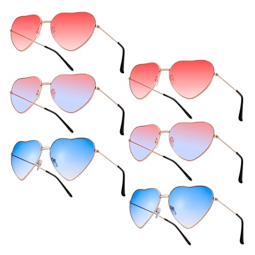 AOT 6 Pack Weinsamkeit Hippie Gläser Damen,Herz Party Sonnenbrille,Retro Party Brillen 70er 80er 90er Kostümparty Festival Accessoires Für Kinder Herren Damen von AOT