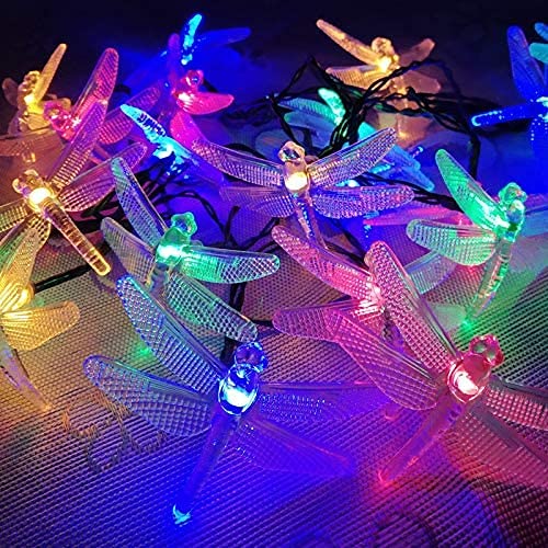 AOTOVOBOBO Dragonfly Solar Lichterketten Outdoor 23 Ft 50 LED Wasserdichte Lichterkette mit 8 Beleuchtungsmodi für Garten Hof Rasen Terrasse Gras Hochzeit Weihnachtsdekoration Mehrfarbig von AOTOVOBOBO