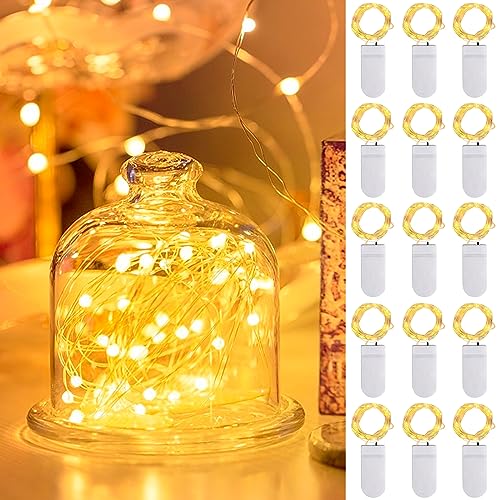 AOUVT 15 Stück Batteriebetriebene Lichterketten, 2m 20 LED Lichterkette, Wasserdichte Mini LED Lichterkette, Lampe aus Kupferdraht, Geeignet für Raumdekoration, Hochzeit, Heimdekoration von AOUVT