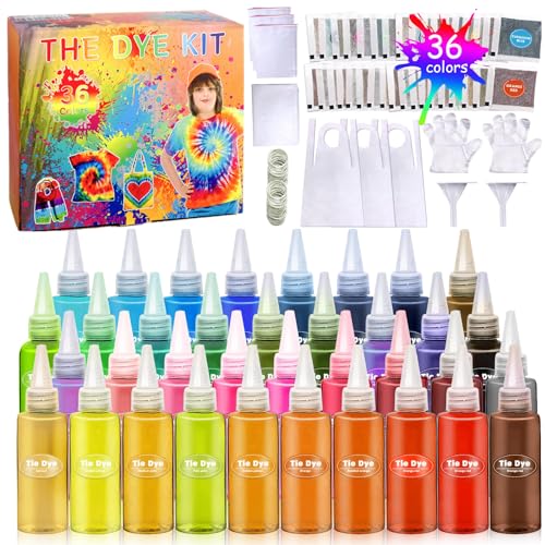 AOUVT 36 Farben Batikfarben Set für Kinder, Tie Dye Kit kreative Bastelspiele, Tie Dye Kit für Kleidung, Spiele und Aktivitäten, DIY Alles-in-Einem Batik-Set für Kinder und Erwachsene von AOUVT