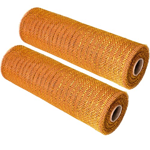 AOVNA 2 Rollen Poly-Mesh-Bandrollen, Metallfolie, Deko-Mesh-Rollen, Kranzherstellung, Band für Weihnachten, Urlaub, Basteln, Schleifen (Gold) von AOVNA