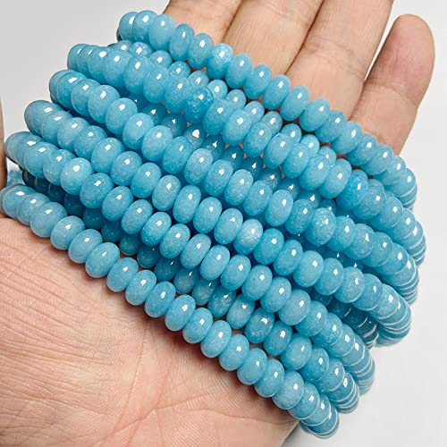 Naturstein glatte Perlen Chalcedon Jade Rondell Perle Abacus lose Distanzperlen für Do-yourself-Halskette Ohrring Herstellung, 13. seeblau, 5 x 8 mm ca. 35-40 Stück von AOWNE