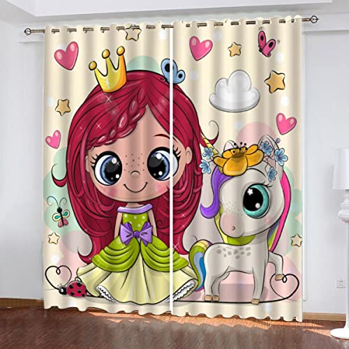 AOYNP Vorhang Blickdicht Kinderzimmer Verdunklungsvorhänge mit Ösen Karikatur Gardinen Kawaii MärchenprinzessinWohnzimmer Schlafzimmer Balkontir Schallschutz Thermovorhang 150x166 cm von AOYNP