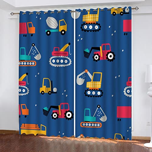 AOYNP Vorhang Blickdicht mit Ösen 3D Cartoon-Traktor Verdunkelungsvorhang Wohnzimmer 2er Set, Kinder blauPolyester Schallschutz Gardinen für Kinderzimmer Dekoration 140x160 cm von AOYNP