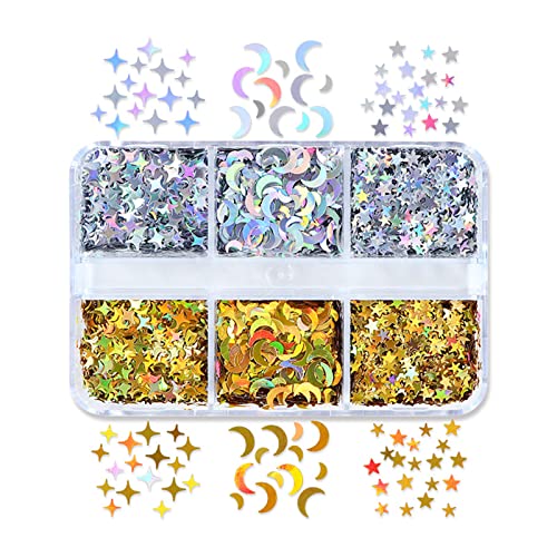 6 Sternmond-Pailletten-Pigmentfüller für Kunst, Kristall, Epoxidharz, Füllung, Schmuckzubehör 6 Sternmond-Pailletten-Pigmentfüller für Kunst, Kristall, Epoxidharz, Füllung, Schmuckzubehör von AOYUDJ