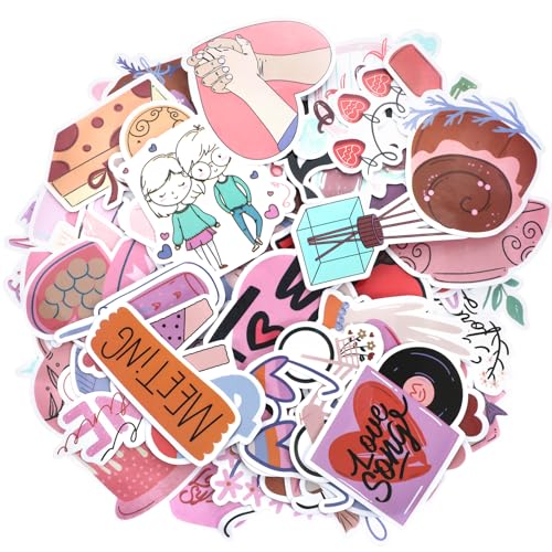 AOZUO 100 Stück Kawaii Sticker, Rosa Herz Cute Aufkleber, Sticker Liebe Herzaufkleber, ästhetische Aufkleber der Fotoalbum Scrapbooking Dekoration, Geschenkdekoration von AOZUO