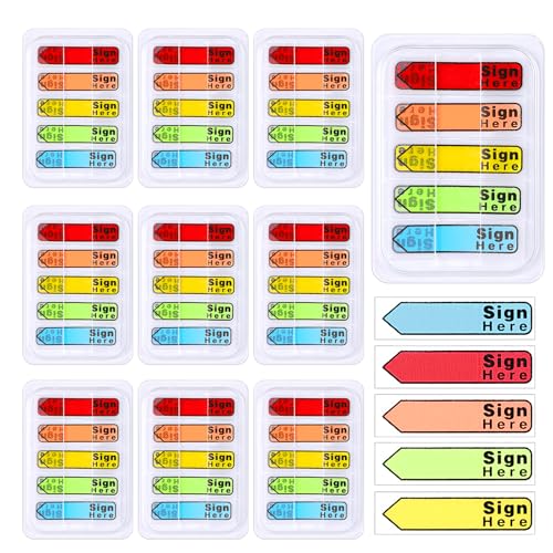 AOZUO 1000PCS / 10 Packungen Hier unterschreiben Tabs, Datum Datum Aufkleber hier unterschreiben Flaggen Hier unterschreiben Aufkleber mit Spender Pfeil 5 Farben Hier unterschreiben Registerkarte von AOZUO