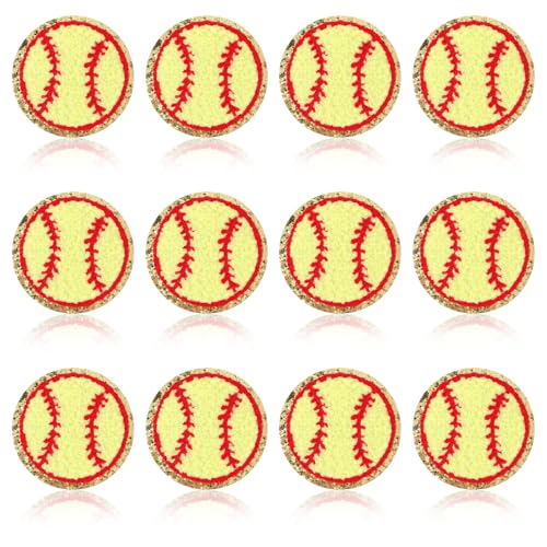 AOZUO 12 Stück Aufnäher Fussball, Bügelaufkleber Kleidung Baseball Flicken Softball Aufbügeln goldene Kanten gelbe Baseball Aufnäher für Kleidung T Shirts Jacken Mützen Reparatur DIY von AOZUO