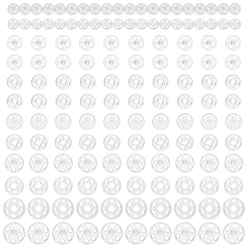 AOZUO 140 Stück Druckknöpfe zum Annähen,Druckknopf,Druckknöpfe zum Anähen Snap Unsichtbare Kunststoff Aufnäh Transparent Nähen Von Hemden Kleidung DIY Bastelknopf Ersatz 7mm 10mm 12mm 15mm 20mm von AOZUO