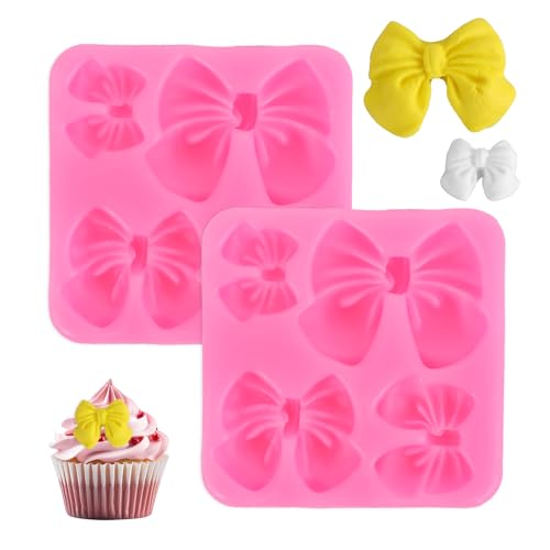 AOZUO 2 Stück Schokoladenform mit Schleife, Silikonformen Backen, Fondant Formen für DIY Party, Dessert, Cupcake, Kuchen, Süßigkeiten, Pudding, Dekoration, Kuchen, Backzubehör(Rosa) von AOZUO