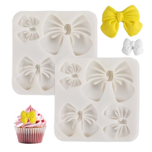 AOZUO 2 Stück Schokoladenform mit Schleife, Silikonformen Backen, Fondant Formen für DIY Party, Dessert, Cupcake, Kuchen, Süßigkeiten, Pudding, Dekoration, Kuchen, Backzubehör(Weiß) von AOZUO