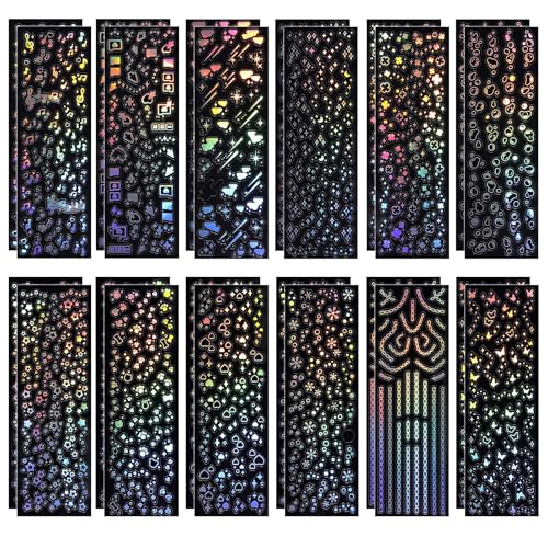 AOZUO 24 Blatt Sticker Glitzer, Glitzer Aufkleber Holografische Folie Selbstklebende Glitzer Aufkleber Wasserfest Dekorative Sticker für DIY Scrapbooking Fotoalbum Wasserflasche und Handyhülle von AOZUO