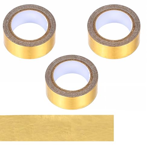 AOZUO 3 Stück Selbstklebende Klebeband Gold, Gold Washi Tape, Selbstklebendes Goldband für Wanddekoration, Masking Tape Craft Washi Tape für Scrapbooking DIY Craft Glänzende Dekorative (1.5 cm x 15 m) von AOZUO