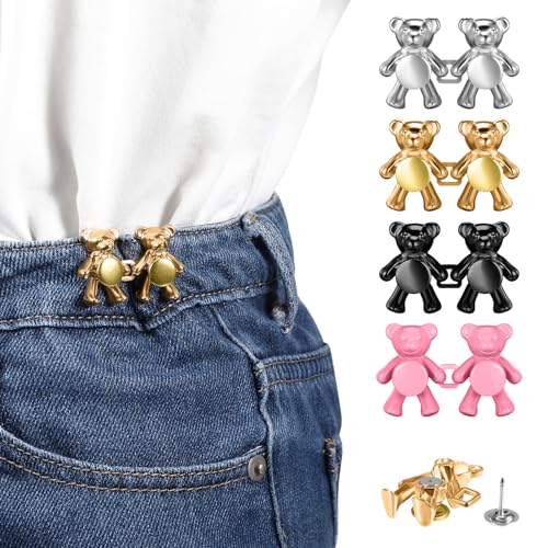 AOZUO 4 Paare Knöpfe Hosen Enger Machen,Buttons Selber Machen,Hose Enger Machen Clip Knöpfe Zum Annähen Cute Bear No Sew Waist Button Jeans Knöpfe Stifte Jeansknöpfe Niedliche Bären Verstellbare von AOZUO