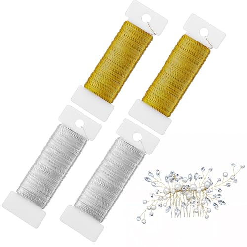 AOZUO 4 Rollen 0,35mm Basteldraht Dünn, Golddraht Zum Basteln Golddraht Draht Zum Basteln Schmuckdraht Floristendraht für Handwerk Schmuckherstellung Weihnachtsdeko (50 m/Rolle) von AOZUO