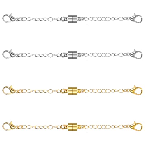 AOZUO 4 Stück Magnetverschluss Kettenverlängerung, Gold Silber Kettenverlängerung Verstellbare Kettenverlängerunge für Halskette Armband Schmuck Schmuckzubehör(2 Gold+2 Silber) von AOZUO