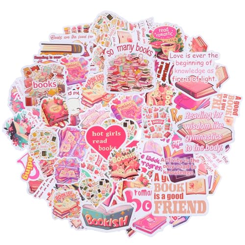 AOZUO 50 Stück Rosa Kindle Sticker,Bookish Sticker Stuff,Sticker Kindle Hülle Book Merch Lesebuch Aufkleber Buchaufkleber Geschenk Dekorationen Zubehör Für Wasserflaschen Schüler Kinder Teenager von AOZUO