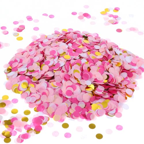 AOZUO 6000 Stück Runde Konfetti,1 cm/0,39 Zoll Konfetti Geburtstag Streudeko Confetti Konfetti Bunt Konfetti Groß Confetti Mehrfarbig Konfetti für Geburtstag Hochzeit Valentinstag Baby Dusche (Rosa） von AOZUO