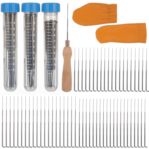 AOZUO Filznadeln zum Trockenfilzen Set, 60PCS 3 Größen Filznadeln mit 3PCS Filz Holzgriff Werkzeug, Filznadelgriff aus Holz, Nadelfilz Starter Set, zum Trockenfilzen Set Filznadel Werkzeug von AOZUO