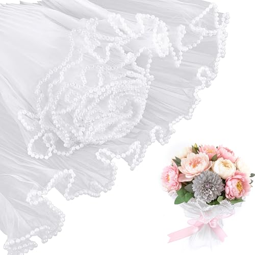 AOZUO Geschenkpapier Hochzeit,4m Blumenstrauß Papier,Blumenpapier Geschenkpapier Weiß Verpackungspapier Netzpapier Einwickeln Blumen Gewelltes Netzgarn für Floristenbedarf Valentinstag Floristenbedarf von AOZUO