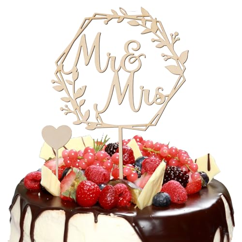 AOZUO Mr. Und Mrs. Cake Topper Hochzeit, Tortendeko Hochzeit Hochzeitstorte Deko Tortenstecker Hochzeit Hochzeitstorten Dekoration Hölzerner Herzförmiger Aufsatz Für Jubiläumsfeiern (23,8 X 16cm) von AOZUO