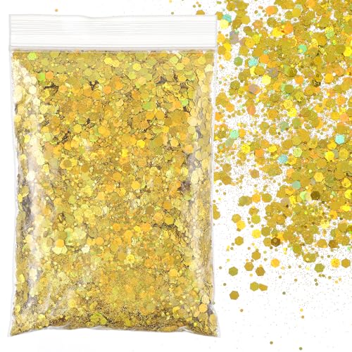 OZUO 50g Glitzer Basteln, Glitter Gold Glitzer Pulver Zum Basteln Gold Pailletten Glitzerstaub Stoff Nagel Kerzen Für Nägel Gesicht Makeup Kartenbasteln Handwerk Nagelkunst (0,2 mm, 1 mm, 3 mm) von AOZUO