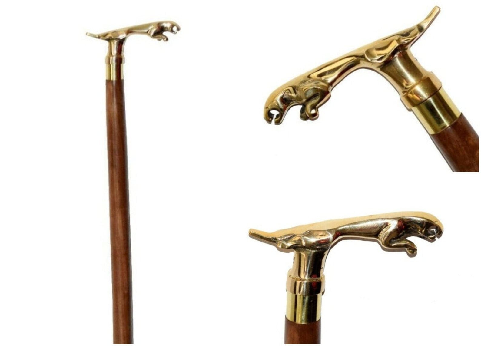 Jaguar Cane Kopf Messinggriff Holz Gehstock-Gehstock-Gehstock 3 Teilig Offen Accessoires Ersatzteil Muttertag Geschenk Für Alter von AOneNauticals