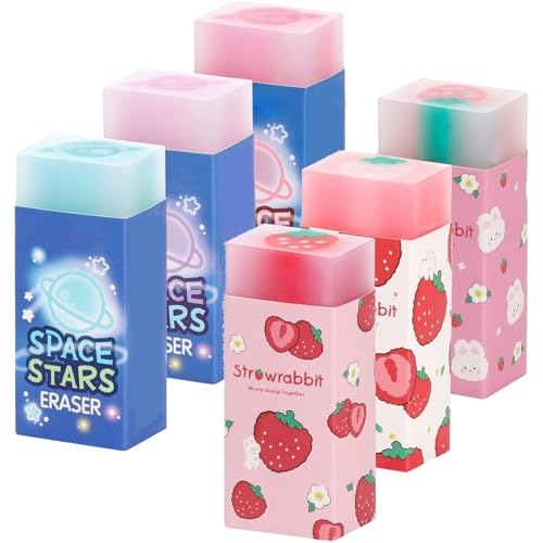 6pcs niedliche Radiergummis, Space Stars & Strawberry Style-Gummi-Jelly-Radiergummi, ungiftige umweltfreundliche Multi-Use-Kunstgummi für Schulpension von AOpghY