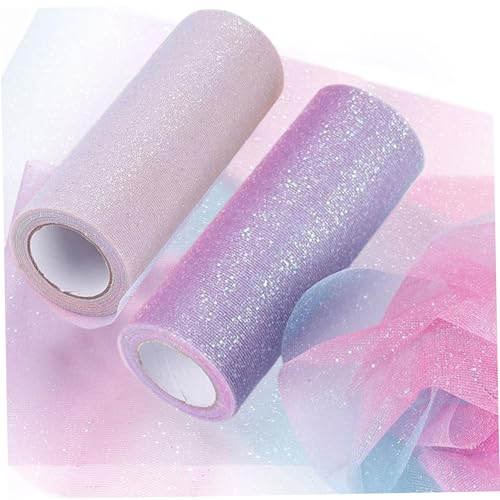 AOpghY 2 Rollen Tüllstoffrolle, Regenbogenglitter Tüll Stoffspule, DIY Tüllband, dekorative Tüll, Tischläufer für Hochzeitsfeier Dekorationen Tüll Stoffrolle von AOpghY