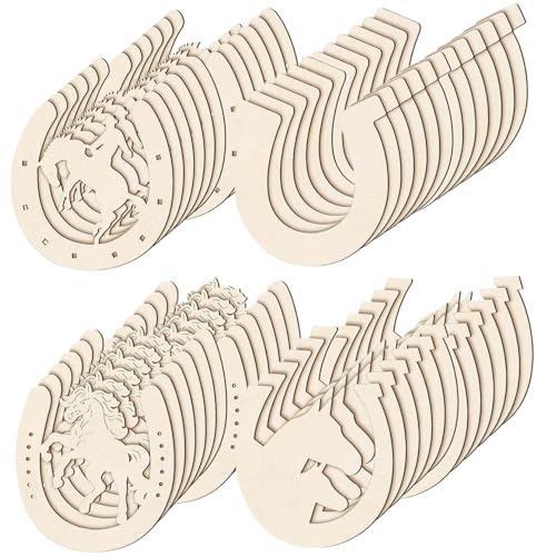 AOpghY 48pcs Horseshoe Dekor 4 Stile Weihnachts -Hufeisen Scheiben, unvollendete Holz Hufeisenform Hohlausschnitte für Weihnachten Handwerk DIY Home Decoration Horseshoe Dekor von AOpghY