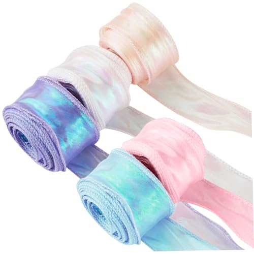 AOpghY 5 Rolls Irisierende Band, 2,4 Zoll x 10yard Wired Ribbon, funkelnes Organza -Band, Schnitzbahn für Blumen Bouquet Packing Bays Kränze DIY Decor Wired Ribbon von AOpghY