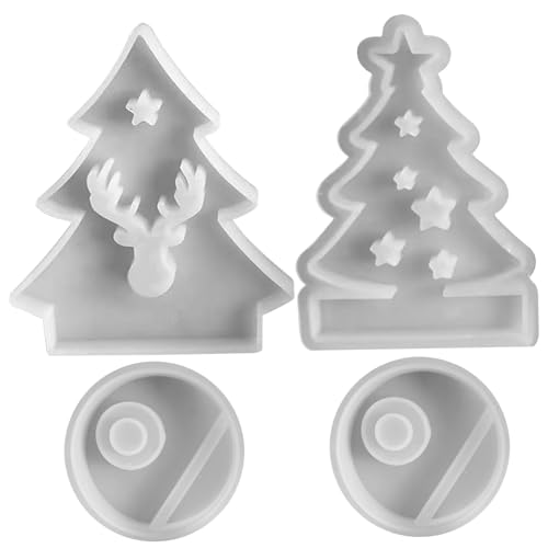 AOpghY Harzkerzenhalterform für Teelight 3pcs/Set Weihnachtsbaumharzformen umfasst 2 Baumform und 1 Basisform DIY Easy Freisetzung Silikonformen für Harzhandwerksferien von AOpghY