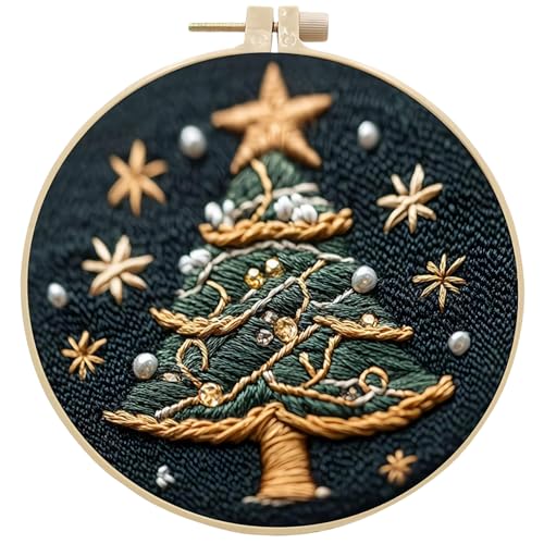 AOpghY Weihnachts -Stickerei Kit, DIY Christmas Tree Cross Stitch -Kits, Handsticker Starter -Kits mit Stickzubehör Stickzubehör von AOpghY