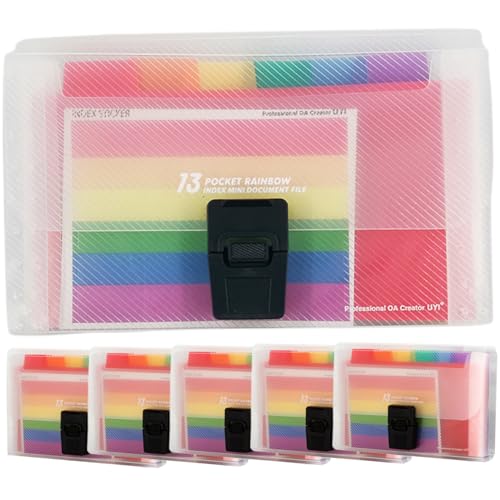 Akkordeondatei Organizer 6PCS A6 13 Pocket Rainbow Farbdatei Organizer mit Tab & Buckle Tragbarer PP -Dokumentorganisator für Zuhause, Schule, Bürovorräte von AOpghY