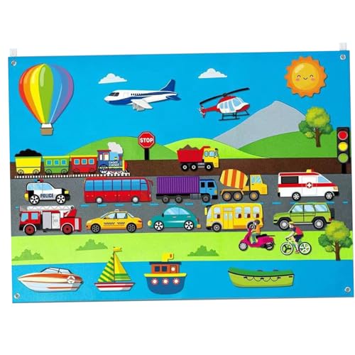 Filzboard für Kleinkinder City Theme Woll Felt Board Story Set mit Autos, Flugzeugen, Schiffen und tragbarer interaktiver Filzbrettnoveln-Anziehverbindungen von AOpghY