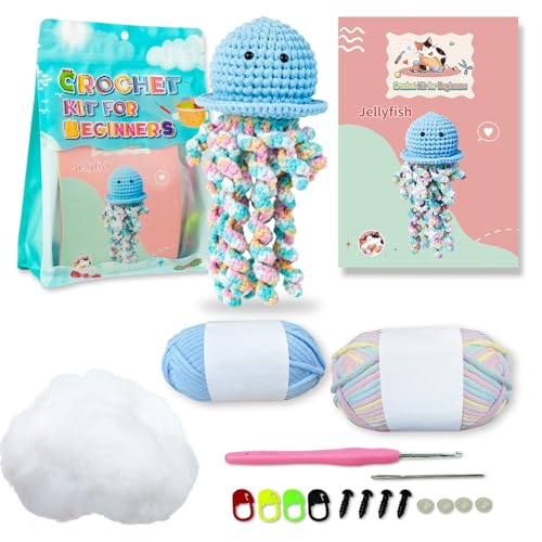 Häkelkits für Anfänger, niedliche Quallen-Häkelhäkchen Tierkit W Schritt-für-Schritt-Video-Tutorials, Haken, Garn, Garnnadel, Accessoires, Häkelstarter-Kit Häkelkits von AOpghY