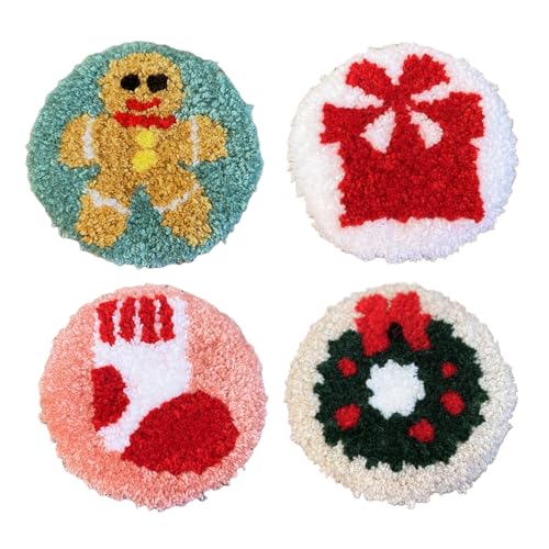 Punch -Nadel -Kit für Anfänger, 4PCS/Set Christmas Theme Theme Punch Nadel Coaster Kit, DIY Complete Punch Nadel Kit mit Garnen, Threader -Werkzeugen, Anleitungskunsthandwerksvorräte von AOpghY