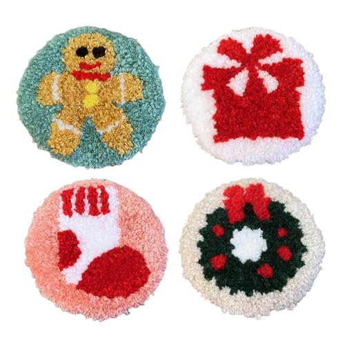 Punch -Nadel -Kit für Anfänger, 4PCS/Set Christmas Theme Theme Punch Nadel Coaster Kit, DIY Complete Punch Nadel Kit mit Garnen, Threader -Werkzeugen, Anleitungsnadelkit für Anfänger von AOpghY