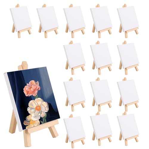 APACALI 15 Stück Mini Leinwand mit Holzstaffelei, 10x10CM, Dreieck Staffelei für Display, Zeitgenössisch, Kunstbedarf, Miniaturmalerei-Set von APACALI