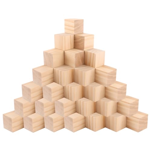 APACALI 30 Stück Holzwürfel 50x50x50mm, Natur Holzwürfel Blanko, Holzblöcke zum Basteln, Quadratische Unbehandelte Holz Würfel für DIY, Stempel, Mathematik, Bausteine, Spielsteine, Puzzle von APACALI