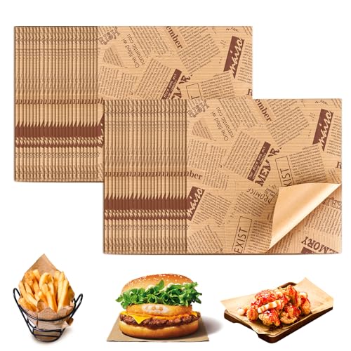 APACALI 400 Blatt Lebensmittelqualität Geschenkpapier 25 x 25 cm 9,4 x 9,4 Fettdichtes Papierbögen, Burgerpapierbögen, Wachspapierbögen für Sandwich, Hamburger, Pommes, Kuchen, Braun von APACALI