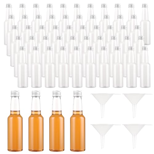 APACALI 50 Stück Mini Likörflaschen 100ML Kleine Flaschen zum Befüllen mit Schraubverschlüssen und 5 Trichter, Plastik Likörflaschen zum Befüllen von Flüssigkeiten für Hochzeiten, Parties von APACALI