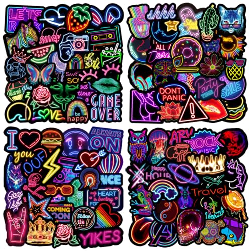 APAREAL Neon Sticker Set 200 Stück, Wasserfeste Graffiti Aufkleber für Laptop MacBook Fahrrad Journal Kindle Skateboard Motorrad Snowboard Koffer, Lustig Vinyl Decals für Teenager und Erwachsene von APAREAL