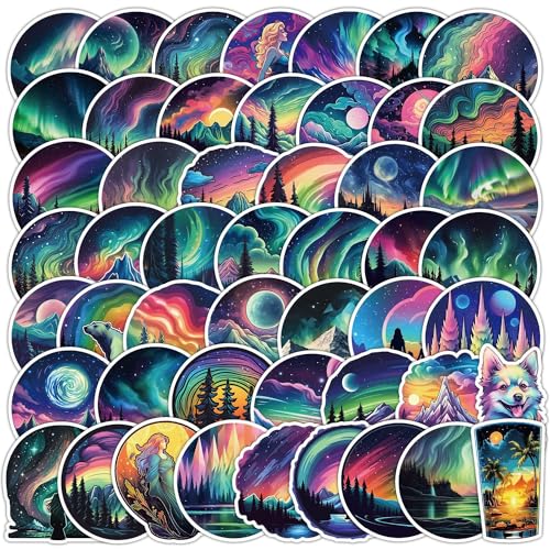 APAREAL Nordlicht Sticker 50 Stück, Wasserfeste Vinyl Aesthetic Aufkleber für Laptop Fahrrad Kindle Scrapbooking Journal Skateboard Motorrad Koffer Snowboard von APAREAL