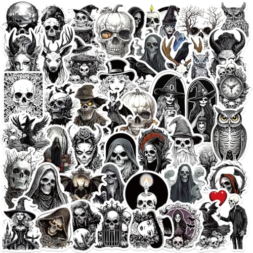 APAREAL Schwarz und Weiß Gotisches Aufkleber 50 Stück, Graffiti Totenkopf Sticker Set für Laptop Fahrrad Motorrad Snowboard Skateboard Koffer, Wasserfeste Vinyl Sticker für Teenager und Erwachsene von APAREAL