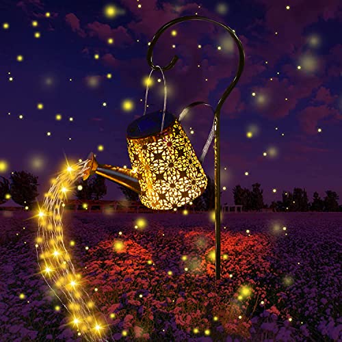 Solar Gießkanne mit Lichterkette Solarlampen Gartendeko, Metall Vintage Gießkannenlicht Lichter LED Außen Solar Wasserdicht lichterketten Aussen mit Schäferhaken für Hofweg Baum Rasen (Warm White) von APASILU