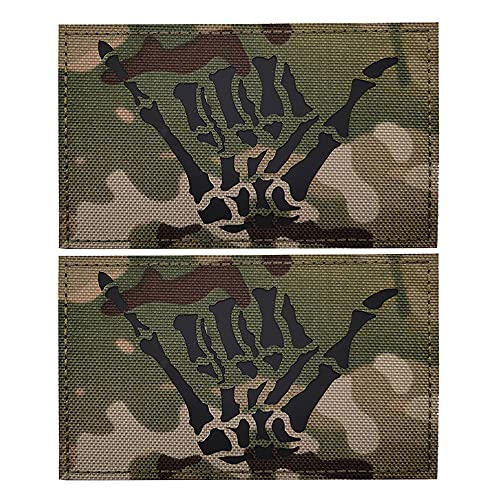 2 Stück Halloween-Schädel Skelett Hand Finger Infrarot IR Reflektierende Nähapplikationen Taktische Militär Moral Dekorative Patches Abzeichen von APBVIHL