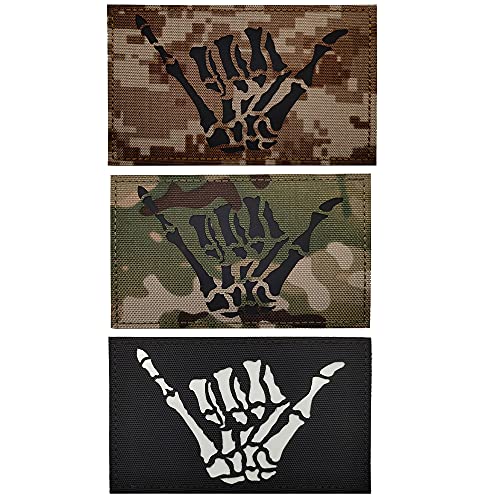 3 x Halloween-Schädel Skelett Hand Finger Infrarot IR Reflektierende Nähapplikationen Glow Dark Tactical Military Moral Dekorative Patches Abzeichen von APBVIHL