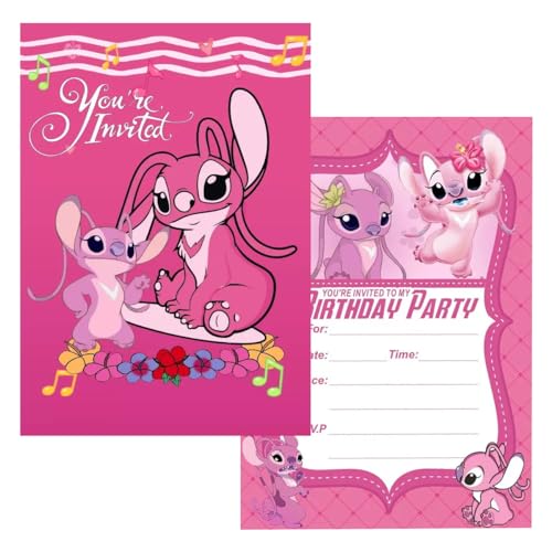 APDDHJ Stitch Einladungskarte Lilo & Stitch Einladungskarte 24 Stück Stitch Geburtstag Einladungskarten Stitch Papier Geburtstagskarte Cartoon Party Einladungen Kinder Geburtstag Party Karten süß und personalisiert von APDDHJ