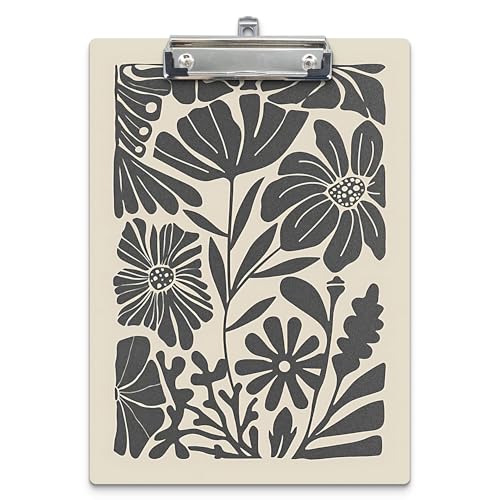 APJYM 70er Jahre Retro Boho Floral Klemmbrett Abstrakte Beige und Schwarz Blume Holz Klemmbrett für Büro Klassenzimmer Lehrer Student Arzt Krankenschwester Boho Bürobedarf Standard A4 Briefgröße 22,9 von APJYM